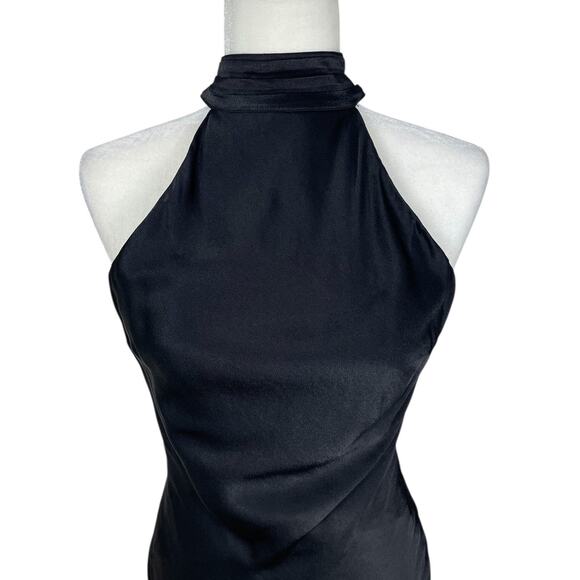 Meshki Claire Satin Drape High Neck Maxi Dress Gown Black Size XS Holiday Party - Picture 2 of 15